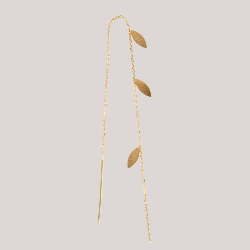Gold Three Leaves Earring Piece , ørering, ørekæde Med Blade Guld - Stine A Øreringe  - 5712778001060