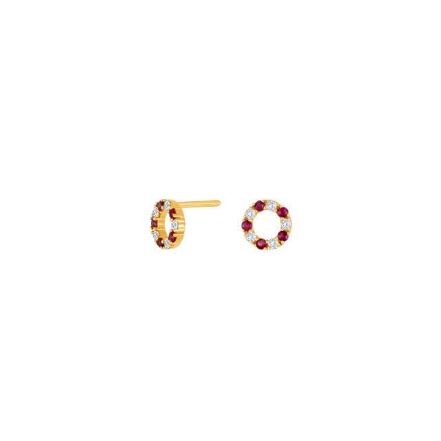 Cirkel 14 Karat Guld Ørestikker Fra Nordahl Andersen Med Rubin Diamanter 0,13 Carat - Ørestikkere  - 5711008482808