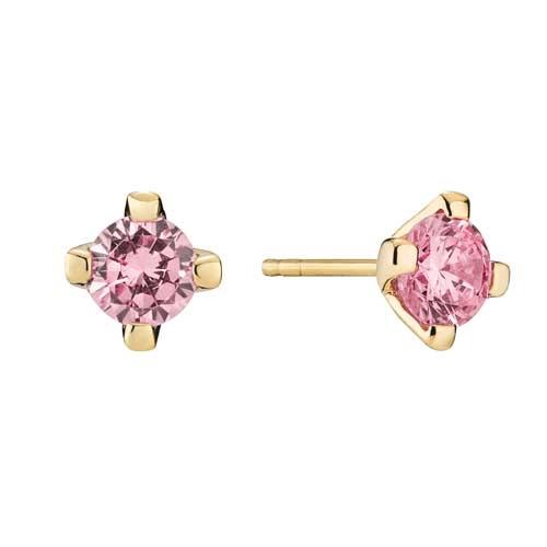 Ørestikker i 8 kt. guld med pink zirkoniasten