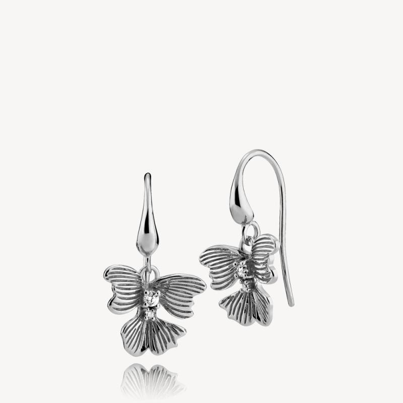 Violet Øreringe med Kolibrier – Elegant Sølv Design