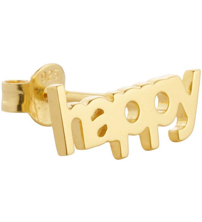 Metallic Design Letters Ørering 1 Stk. Happy 18k Guldbelagt - Design Letters Øreringe  - 5710498197414