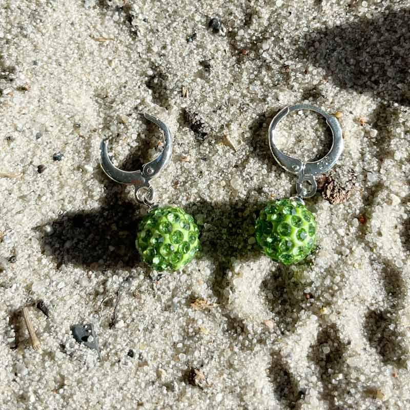 Grønne Bling Bling Kugleøreringe – Glitrende Øreringe
