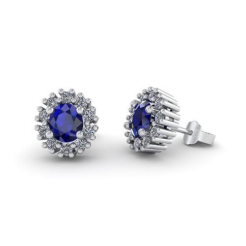 14 Karat Hvidguld Ørestikker med Safir og Brillanter