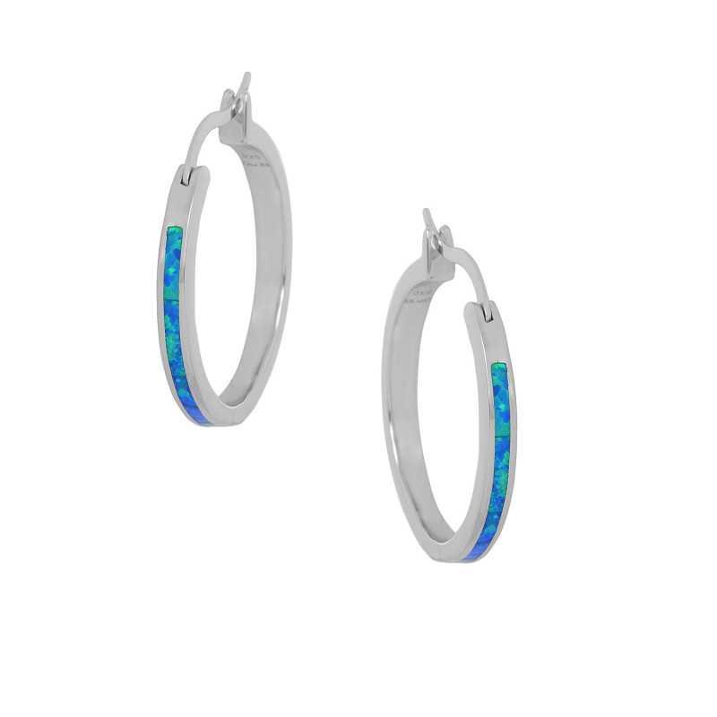 Kreta Opal øreringe Med Blå Opal Sten, 925 Sterling ølv & Rhodium Belægning - Opalsmykker.dk Øreringe