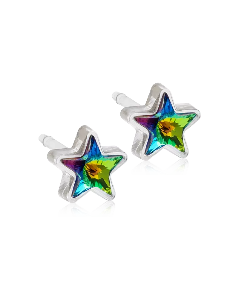 Blomdahl Star Green Shimmer Medicinsk Plastik Ørestikker - Blomdahl Øreringe  - 7330981515440