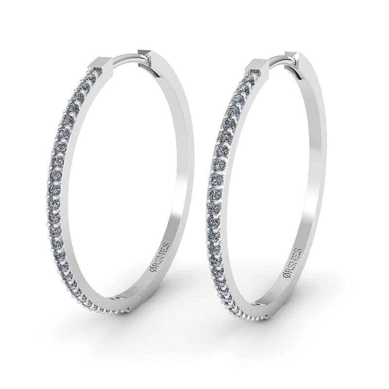 Elegant 14 Karat Hvidguld Creoler med Diamanter - Øreringe