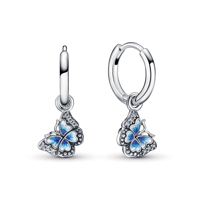 Pandora Butterfly Blue Sterling Sølv Med Emalje - Pandora Øreringe  - 1233330850314