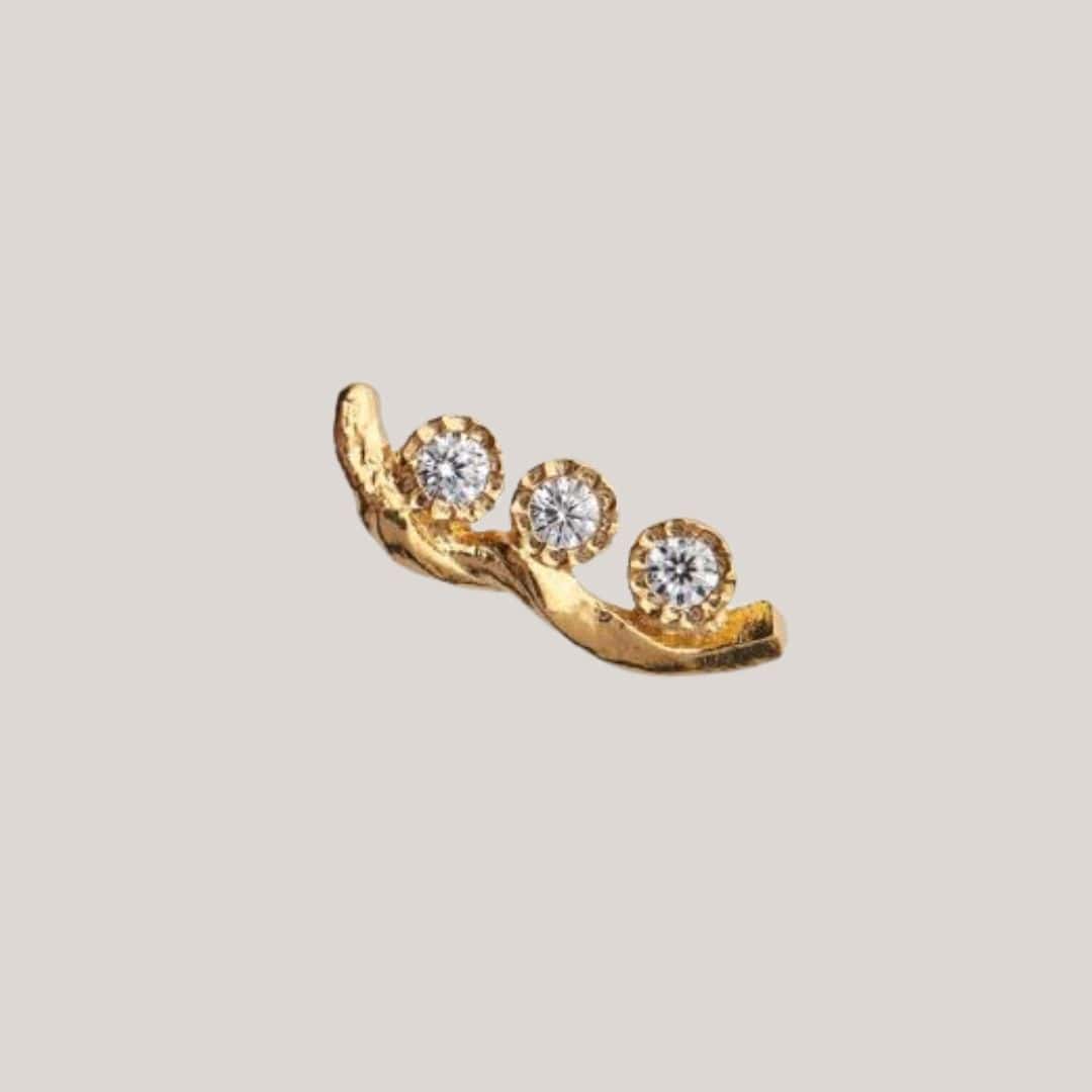 Flow Earring With Three Stones Single Guldbelagt ørering Med Tre Sten - Stine A Øreringe