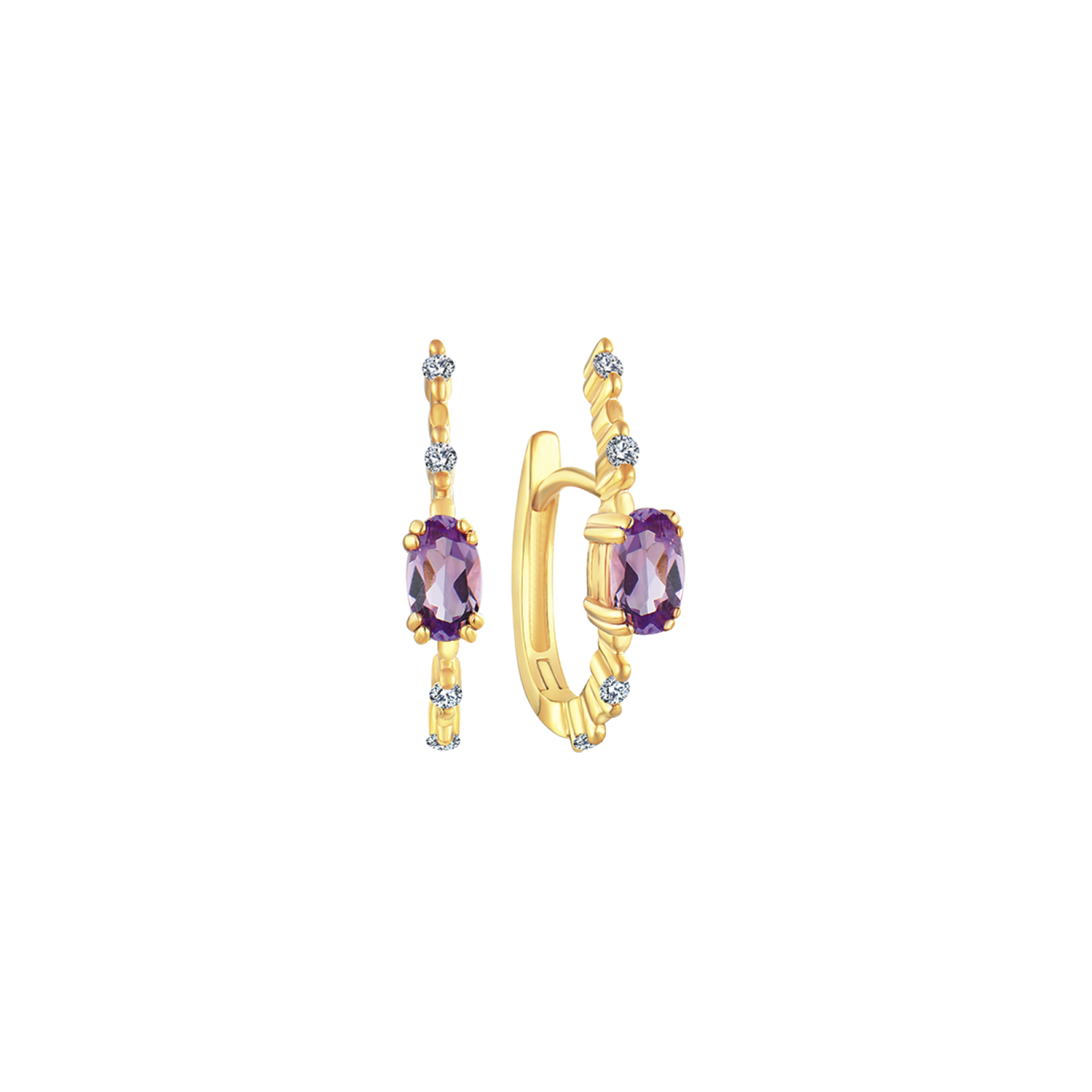 Guld Oval Ametyst - Øreringe  - 5707968448473
