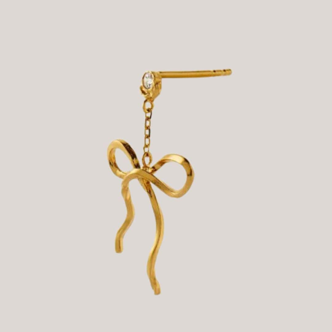 Dangling Flow Bow Earring Single ørestik Med Sløjfe Forgyldt - Stine A Ørestikkere  - 5712778022997