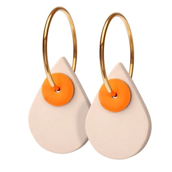 Rosa Scherning Aura Nude Neon Orange Forgyldt Sølv Ørestikker Med Porcelæn Emalje - Scherning Ørestikkere  - 1255550506529