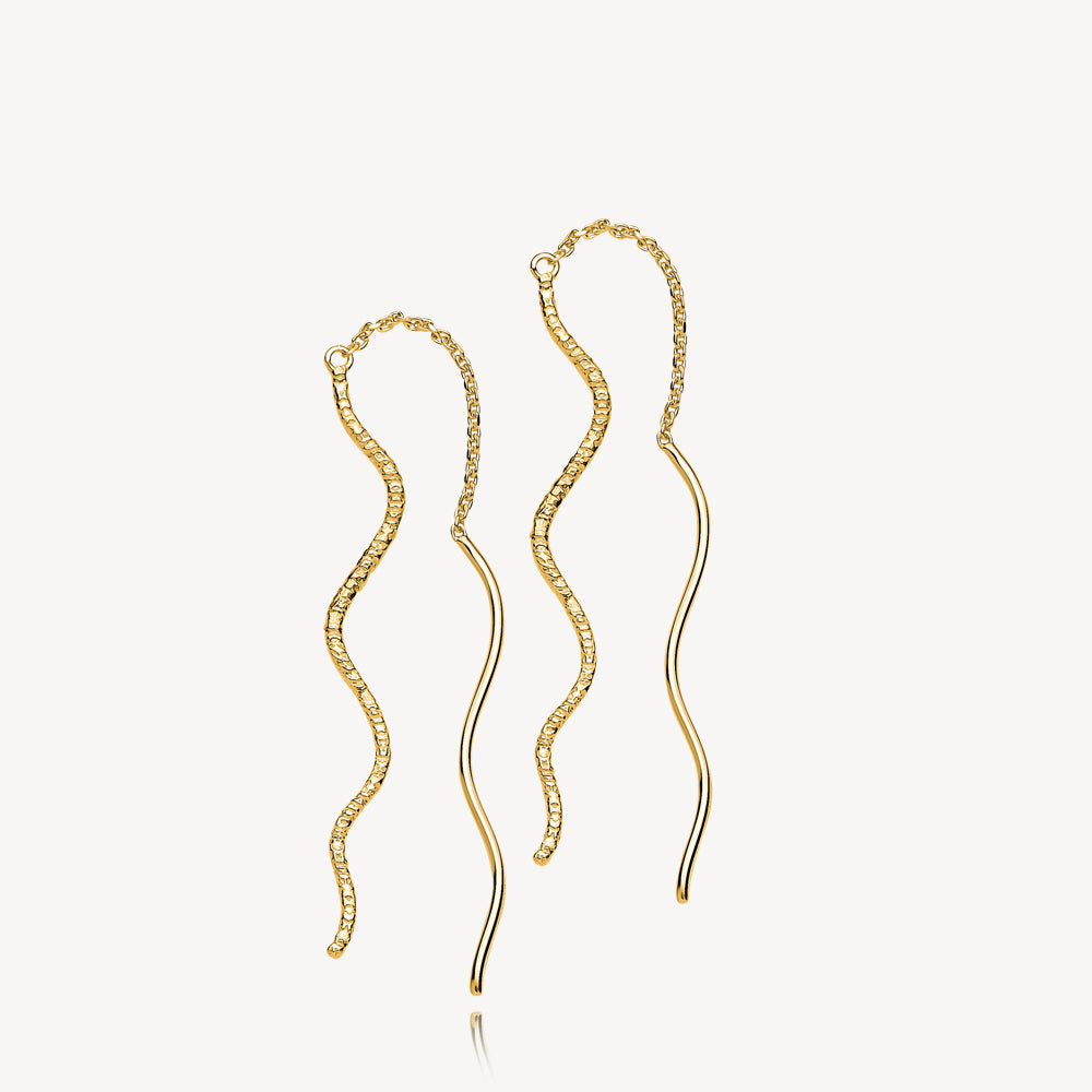 Guld Wavy Øreringe i Forgyldt Sterlingsølv - Elegant Design