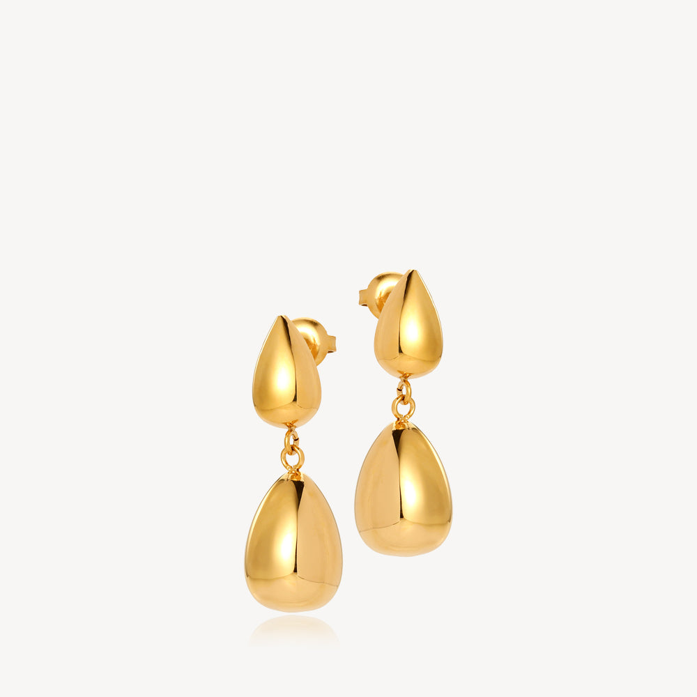 Guld Dråbeøreringe – Elegant Forgyldt Design til Fest og Hverdag