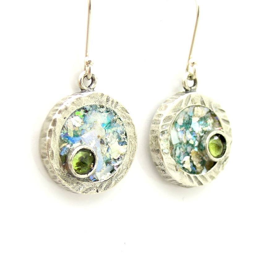 Grøn Runde øreringe Med Peridot Sten Romersk Glas - Niibuhr Jewelry Øreringe