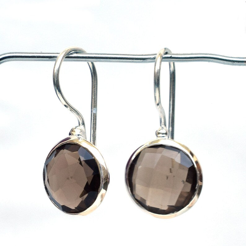 Runde Hænge øreringe Med Brune Røg Kvartz Sten - Niibuhr Jewelry Øreringe