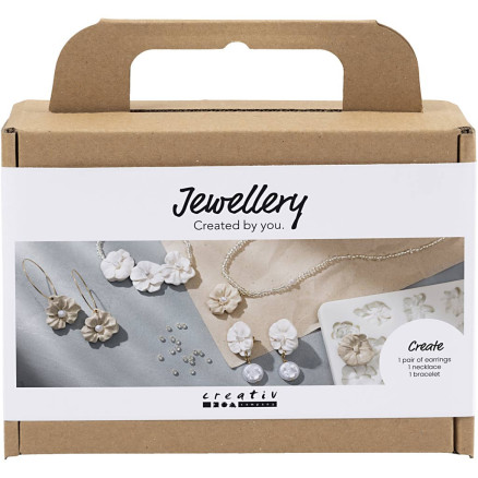 Mini Diy Kit Smykker Armbånd Halskæde Med Blomsterdesign Beige Lys Pudder Varm Beige - Diverse Øreringe  - 5712854763950
