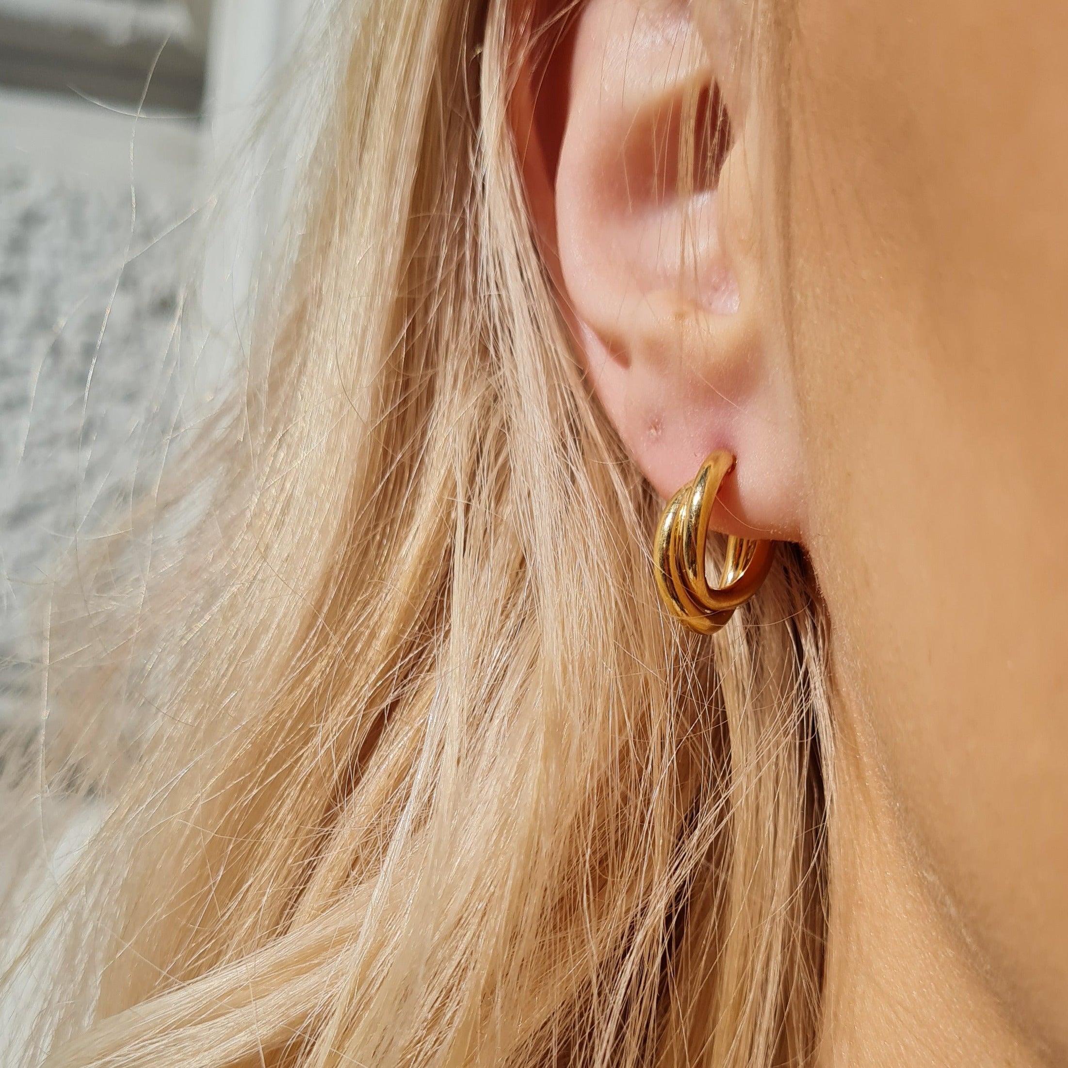 Guld Chunky Dobbelte Hoops Forgyldt Sterlingsølv 21mm - Italy Øreringe  - 05740034047330