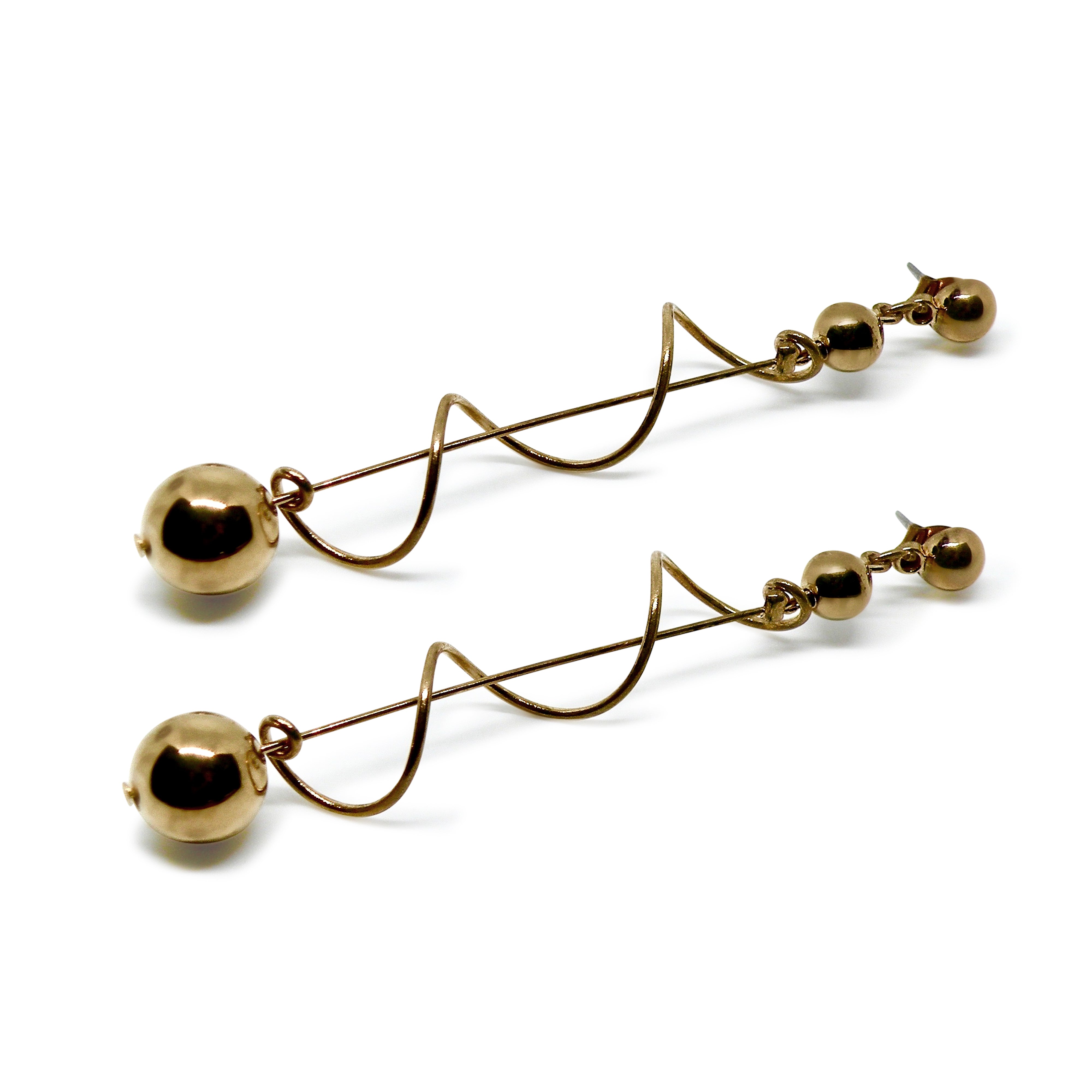 Guld Øreringe ørestikkere Spiral Kugle Forgyldt Messing - Ørestikkere  - 05740034050927