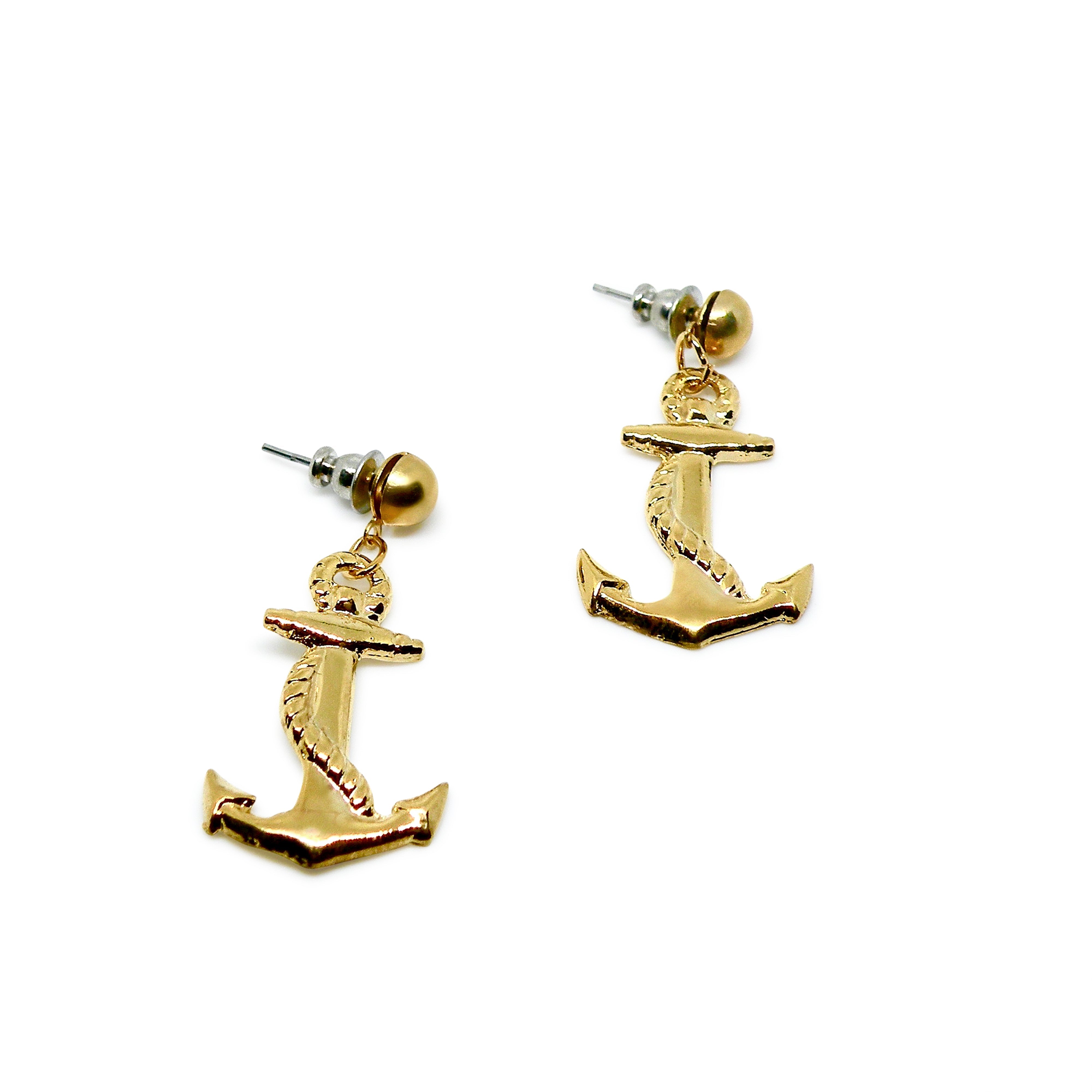Guld Øreringe ørestikkere Med Anker Forgyldt Forsølvet Messing - Ørestikkere  - 05740034051009