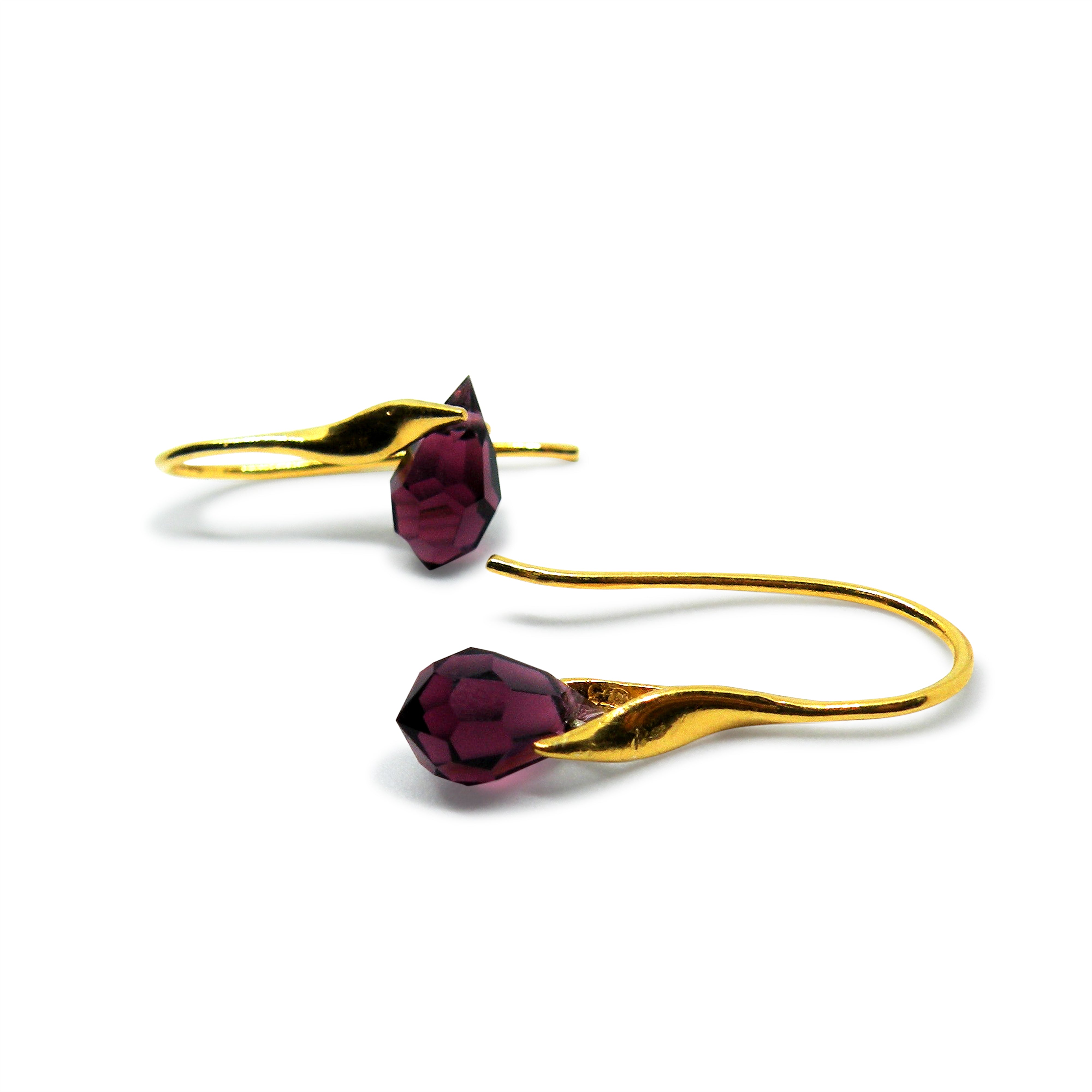 Sølv Med Amethyst Drops 6x10mm Forgyldt - Øreringe  - 05740034055243