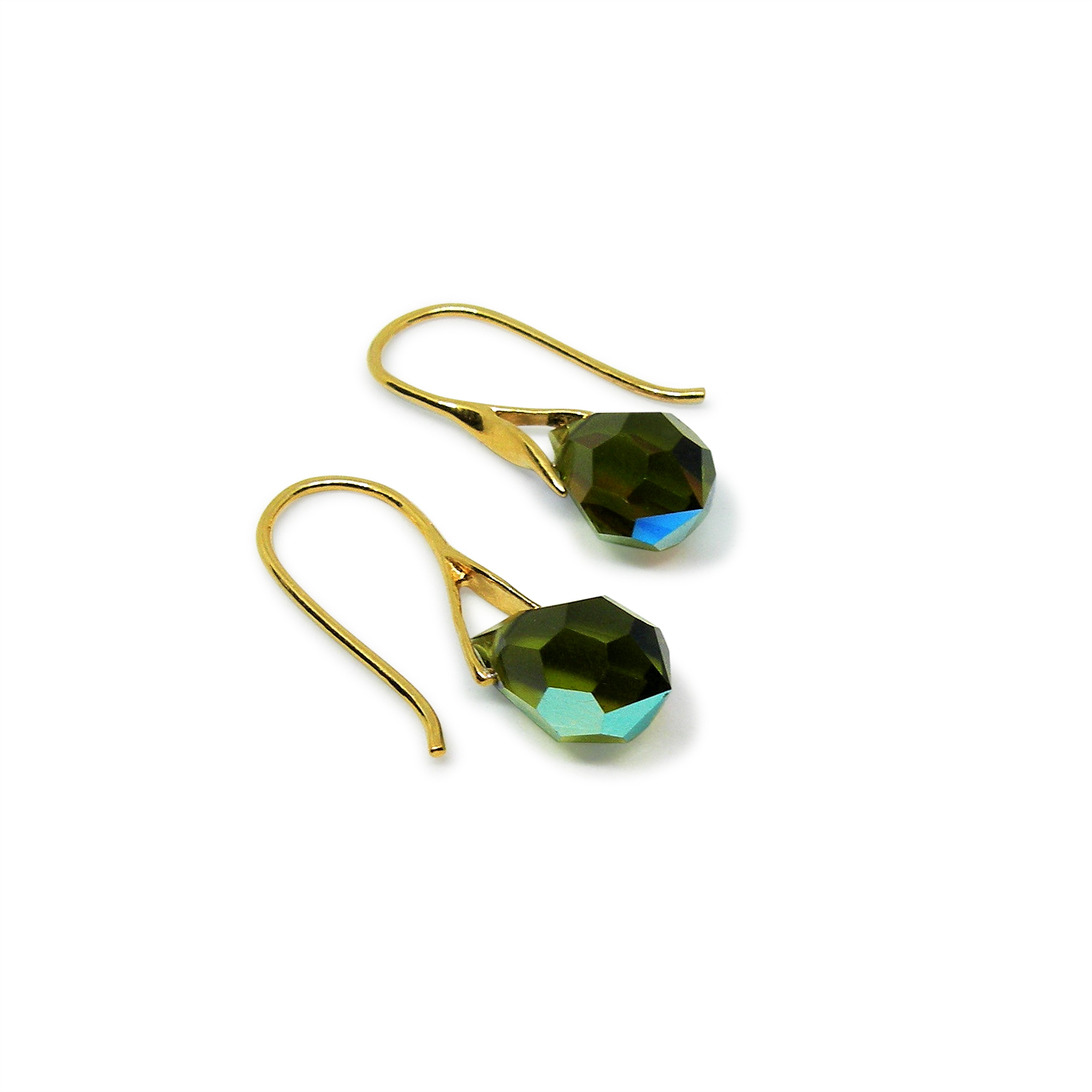 Sølv Med Olivine Drops Forgyldt Sterling - Øreringe  - 05740034055878