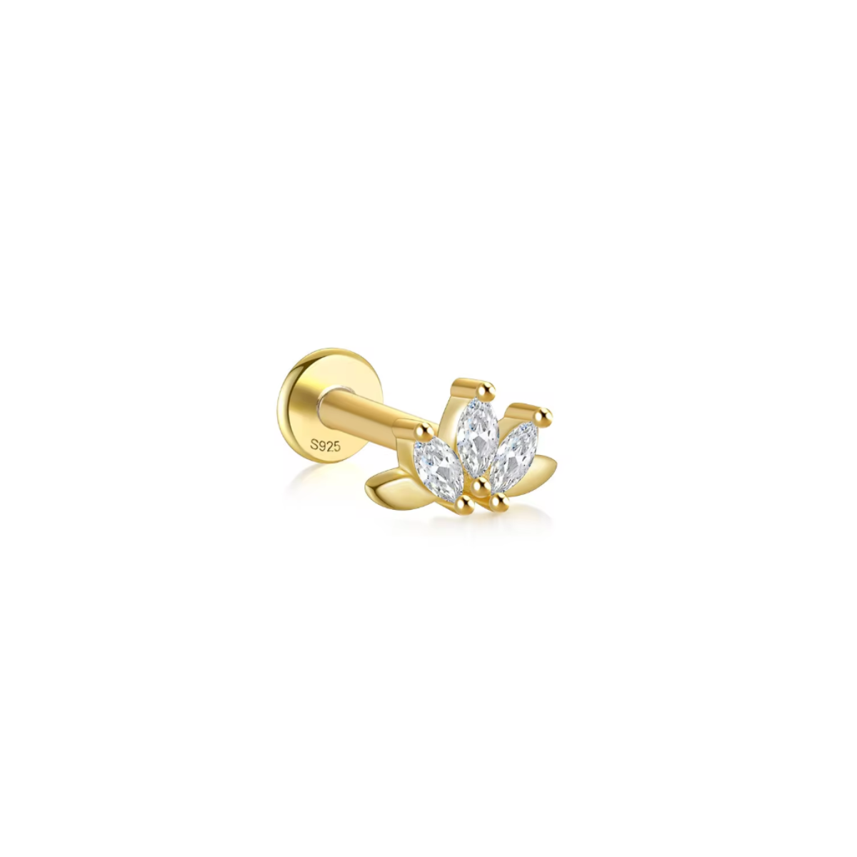 Blomst Guldbelagt Piercing ørering Med Flatback - Lilu Studio Øreringe